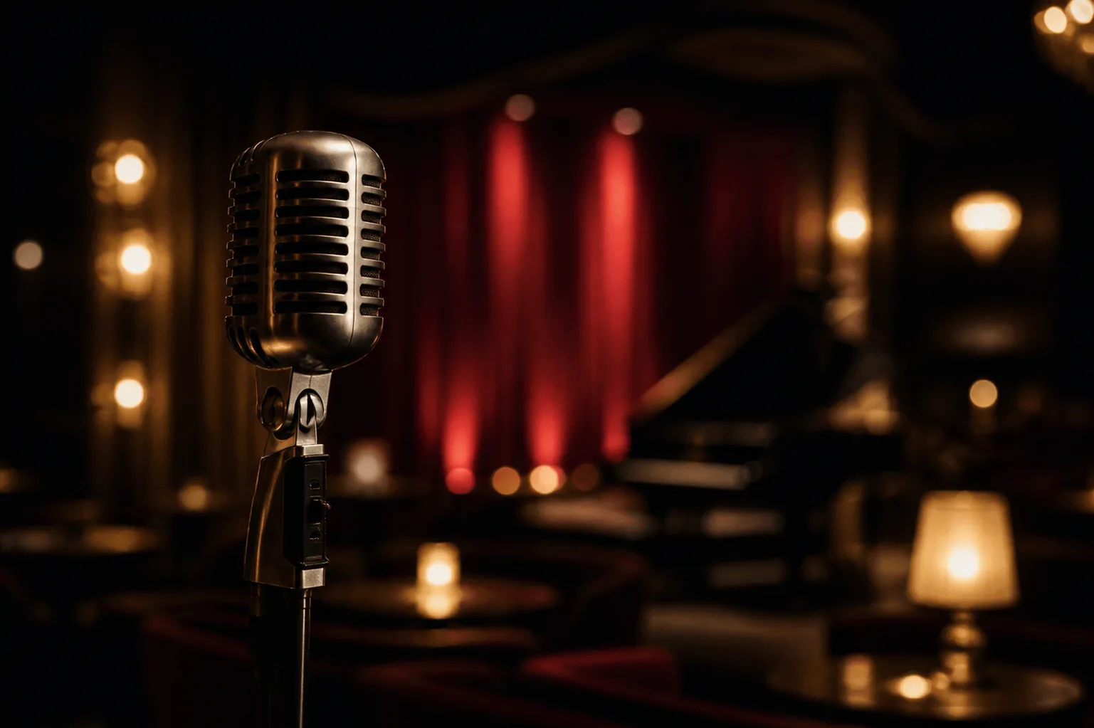 Vintage microphone in an intimate performance venue